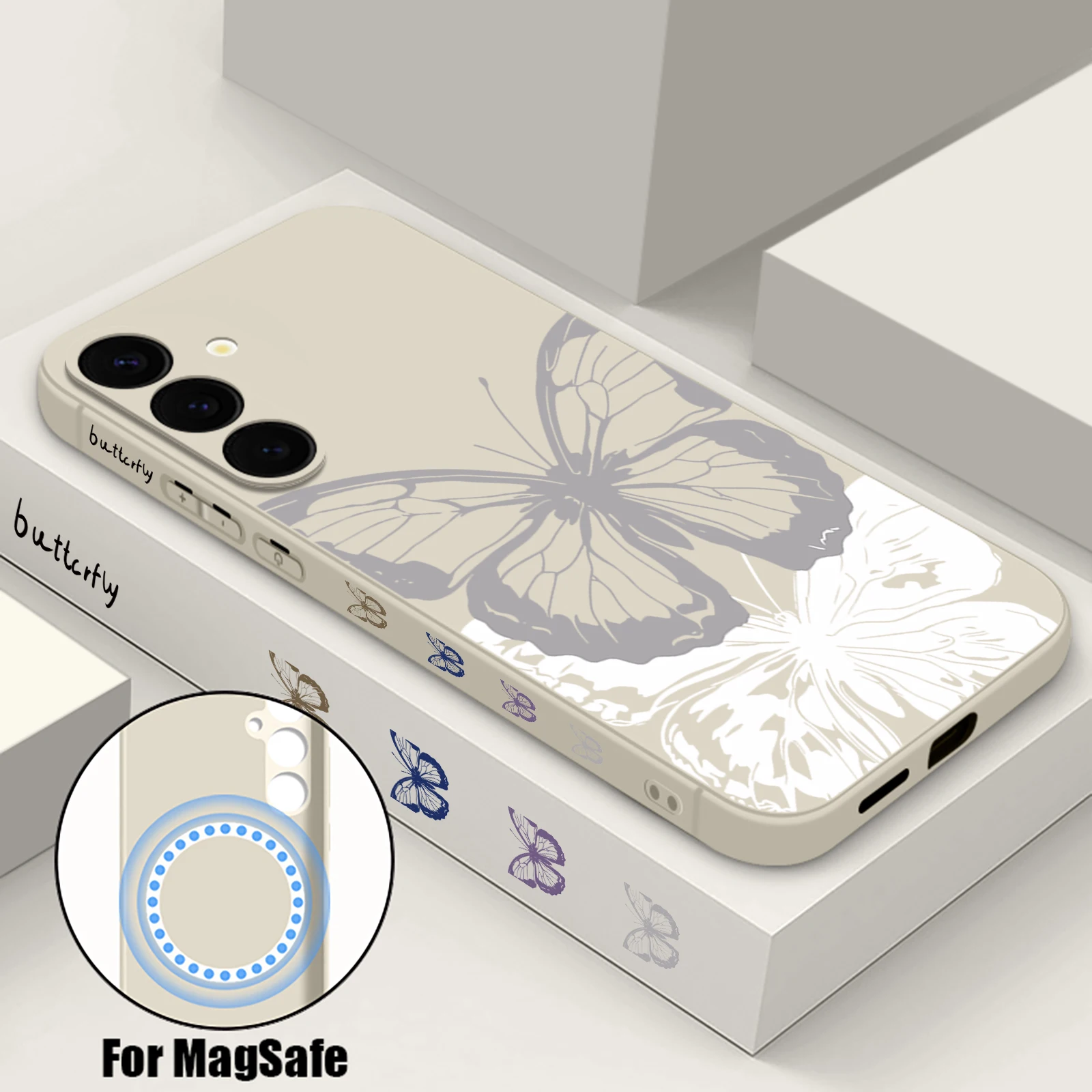 Line Butterfly Magnetische Handyhülle für Samsung Galaxy S25 S24 Ultra S23 S22 Plus S24 FE A17 A56 A55 A16 A15 A36 Weiche TPU-Abdeckung Image