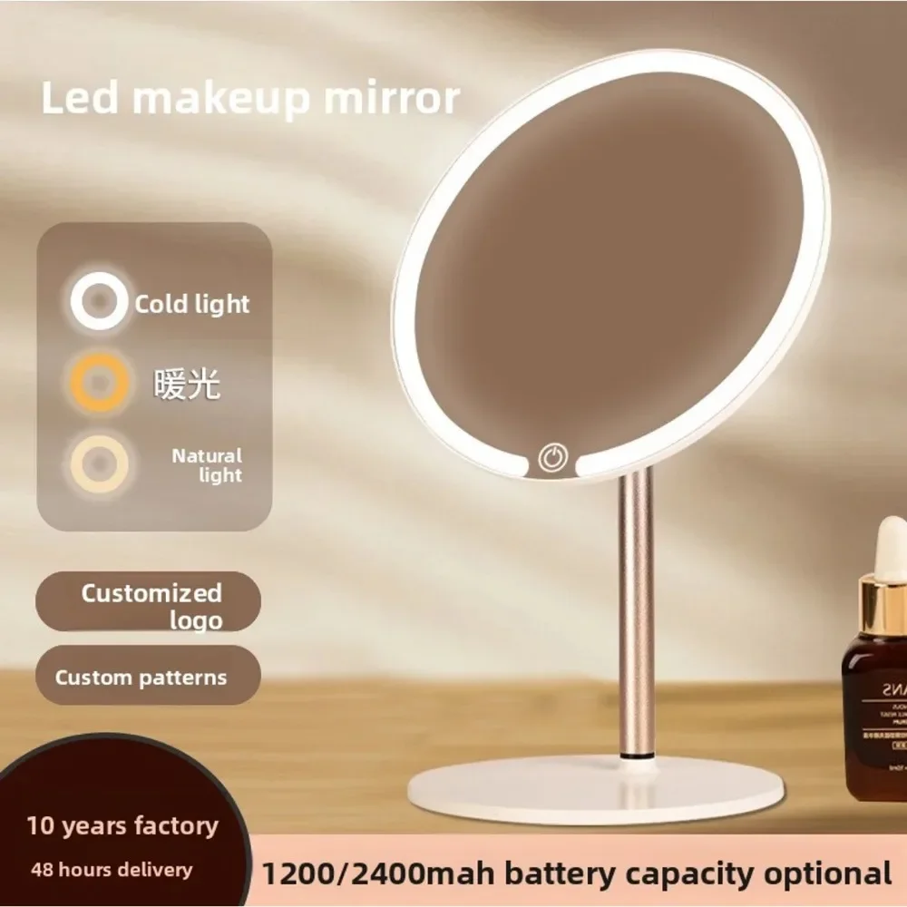 Großhandel 2026 Neuer LED-Schminkspiegel, runder Desktop-Spiegel mit leichtem Metall, kleines Geschenk Image