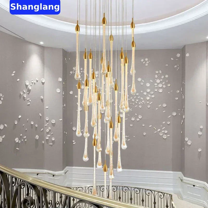 Luxus Moderne Große Kristall Kronleuchter Gold Tropfen Led Lampe für Wohnzimmer Treppe Lange Villa Lobby Dekor Hängen Leuchte