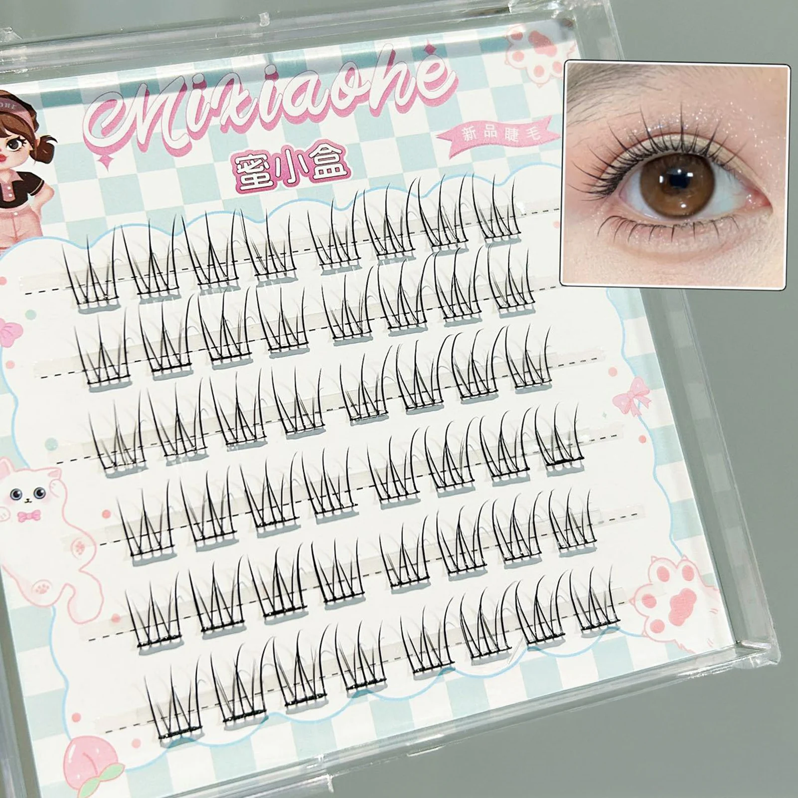 Ultradünne falsche Wimpern im koreanischen Stil, 10–11 mm, gemischte Länge, C-Locken, schwarze Faser, natürlicher Look, leicht, 0,05 mm Image