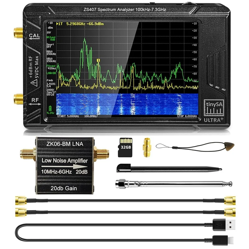 SHGO-ZS-407 Tinysa Ultra Plus Handheld-Spektrumanalysator 4 Zoll 100 kHz bis 7,3 GHz Signalgenerator mit ZK06-BM LNA-Verstärker Image