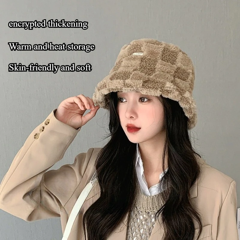 Vielseitige Winter-Fischermütze, modische kleine Beckenmütze aus Lammfleece für Damen, einfarbig, lässig, warm und plüschig Image