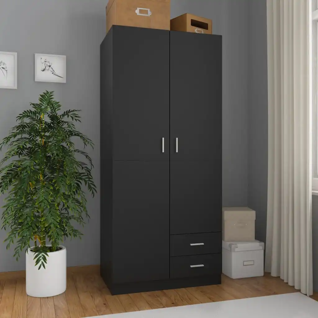 Schwarzer Kleiderschrank 80 x 52 x 180 cm, Spanplatte, großer Raum, Kleiderschrank, Schlafzimmermöbel, Zuhause, Kleidung, Aufbewahrung
