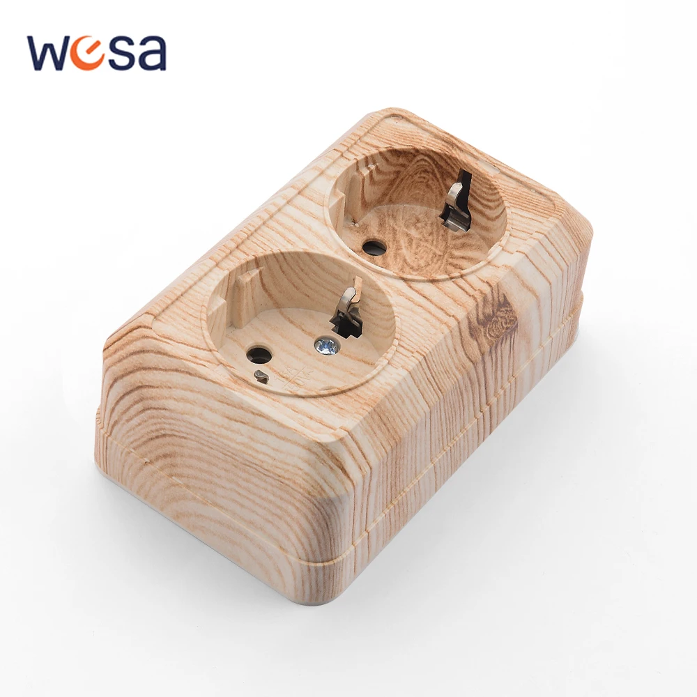Holz mit Erdungswandoberfläche, Steckdose, klassische Farbe, Kunststoff, flammhemmende Steckdosen, EU-Standard-Steckdosen Image