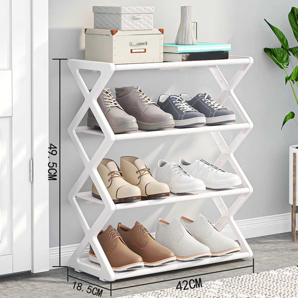 Ladder Shoe Rack X-Shaped Household Multi-Layer Shoe Rack Student Dormitory Shoe Cabinet Entrance Shoe Storage Organizer White