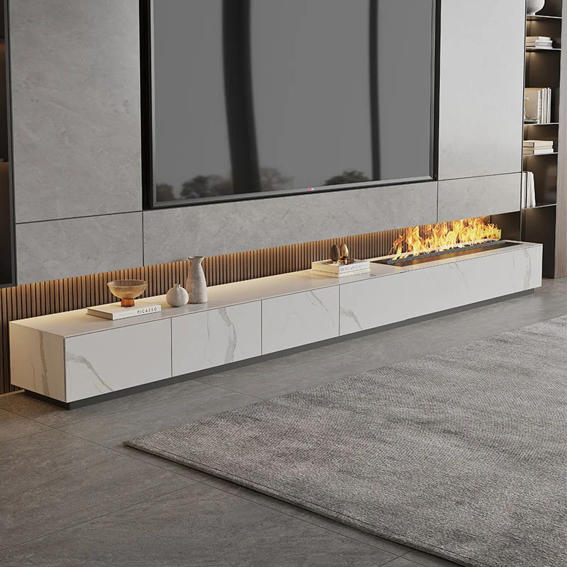 3D-Nebel-Kamin-TV-Ständer – integrierte elektrische Kunstflamme mit Dampfeffekten, Media-Schrank und Luftbefeuchter mit Schieferoberfläche Image