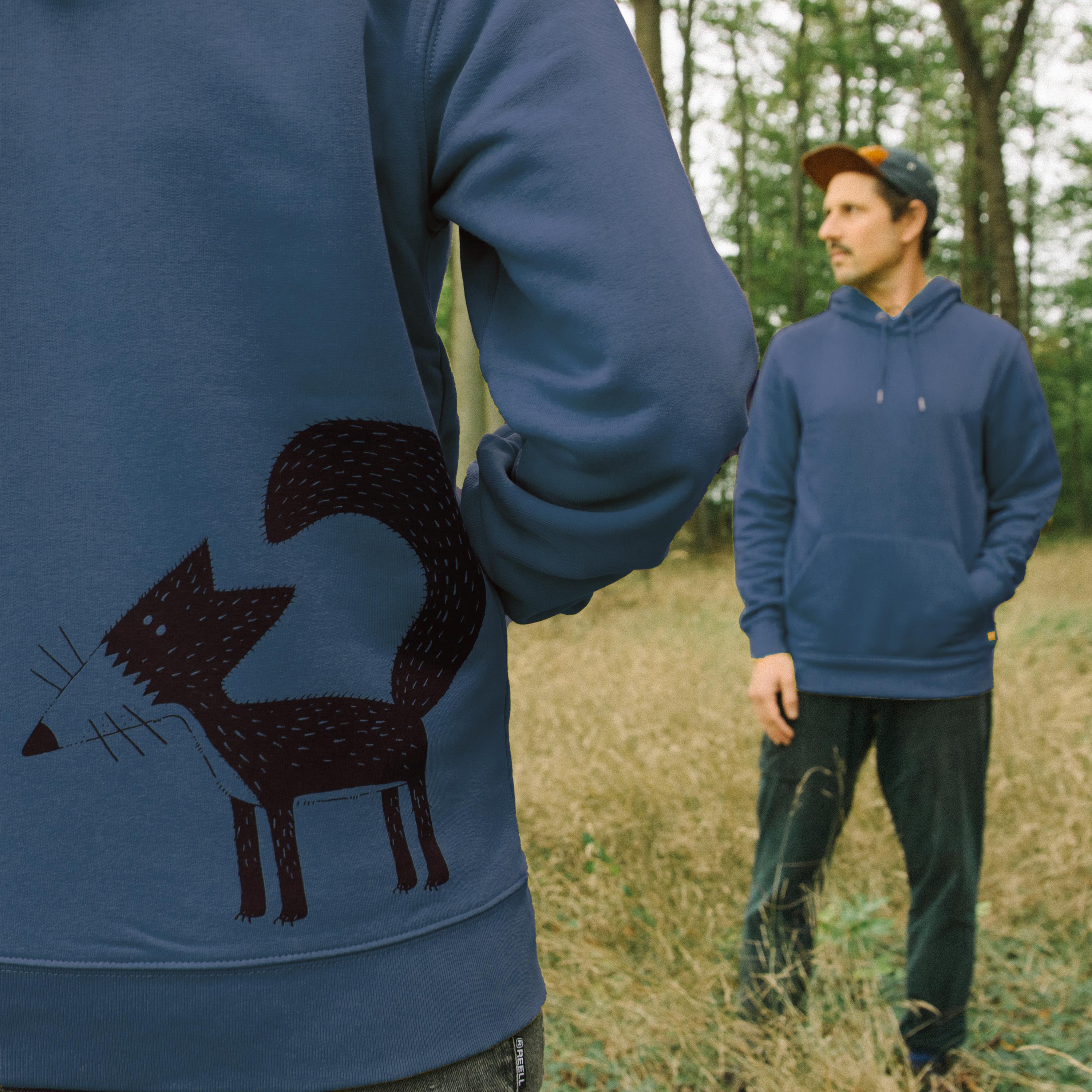 Felpa con cappuccio da donna biologica Franzi Fuchs verde acqua intenso / Felpe con cappuccio da donna blu / Felpa con cappuccio con stampa sul retro