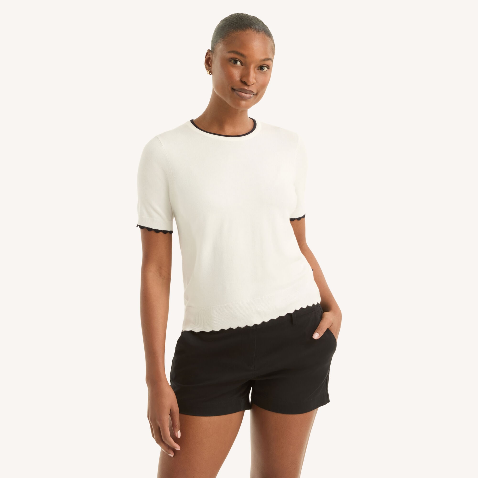 Nautica Women's Scalloped Short-Sleeve Sweater 105 (Egret), M