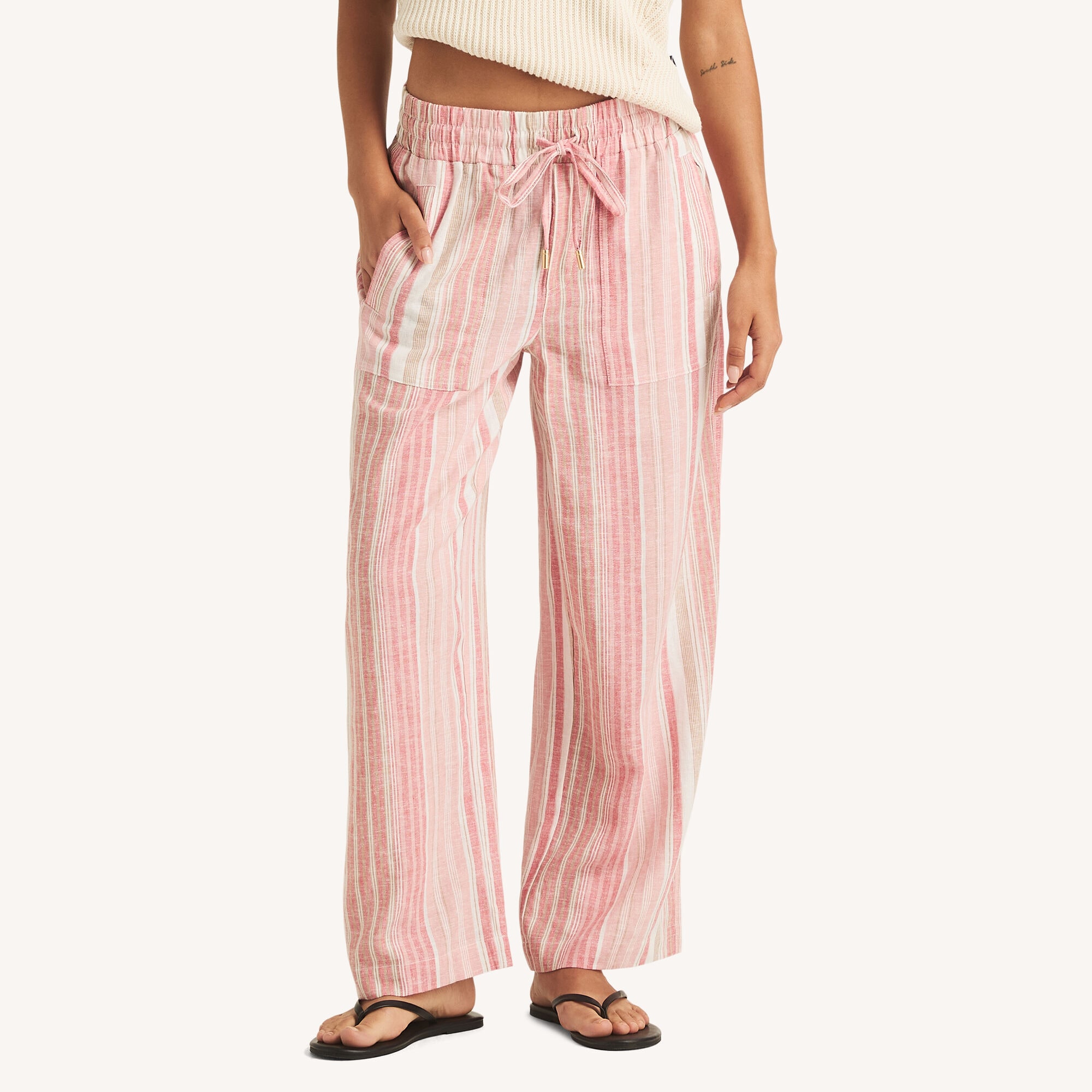 Nautica Women's Striped Linen Pant 667 (Sunguard Red), XXL