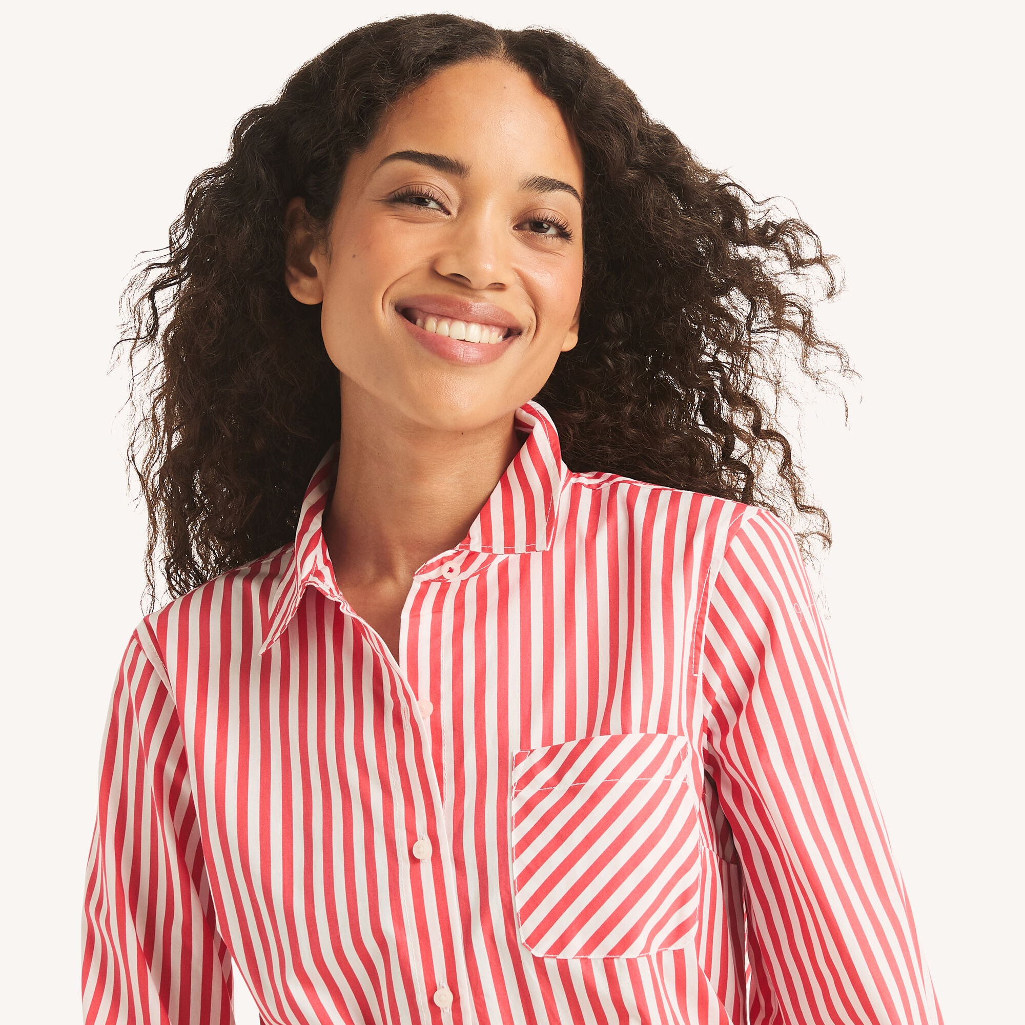 Nautica Women's Striped Button-Up Shirt 676 (Zinfandel), XS