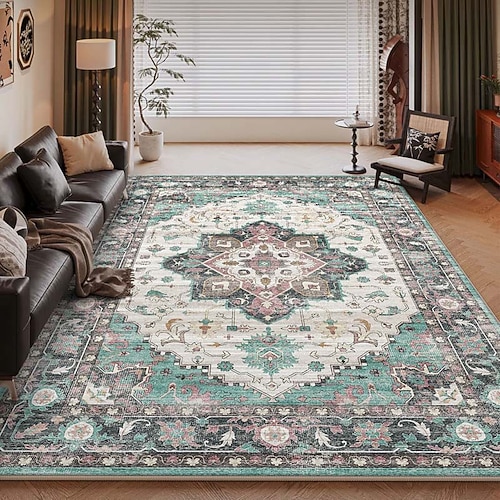 Amerikanischer Vintage-Teppich fürs Wohnzimmer, pflegeleichter Kunstkaschmirteppich, strapazierfähig, weich und komfortabel, ideal für Zuhause, stilvoller und praktischer Teppich Image