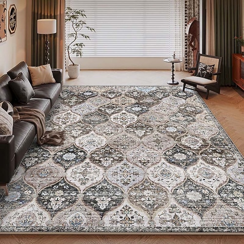 Amerikanischer Vintage-Teppich fürs Wohnzimmer, pflegeleichter Kunstkaschmirteppich, strapazierfähig, weich und komfortabel, ideal für Zuhause, stilvoller und praktischer Teppich Image