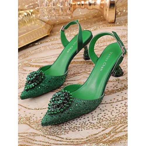 Grüne Strass-Slingback-Pumps für Damen, elegante spitze Schuhe für die St. Patrick's Day Party Image