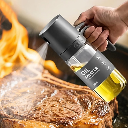 Küchenhelfer mit Ölsprüher aus hochwertigem Borosilikatglas, 250 ml Olivenöl-Sprühflasche, ideal für Airfryer, Salate, Grills, Backen und Braten, dunkelgrau Image