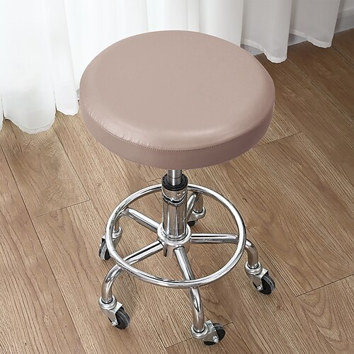 Runde Stuhlhussen aus robustem PU-Leder (1/2/4/6 Stück), elastische, waschbare Stuhlsitzbezüge für Esszimmerstühle, Küche und Restaurant Partydekoration Image