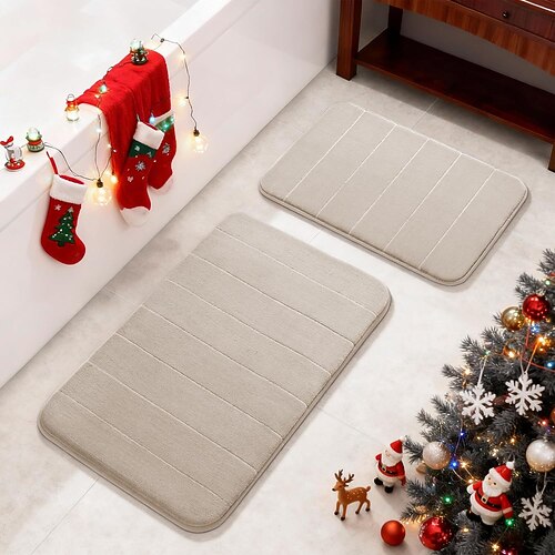 2-teiliges WC-Matten-Set aus Korallensamt, Badezimmerteppich-Kombination, rutschfest, hoch saugfähig, weiche und komfortable Fußmatten für den Heimgebrauch, Badezimmer-Dekorationsset. Image