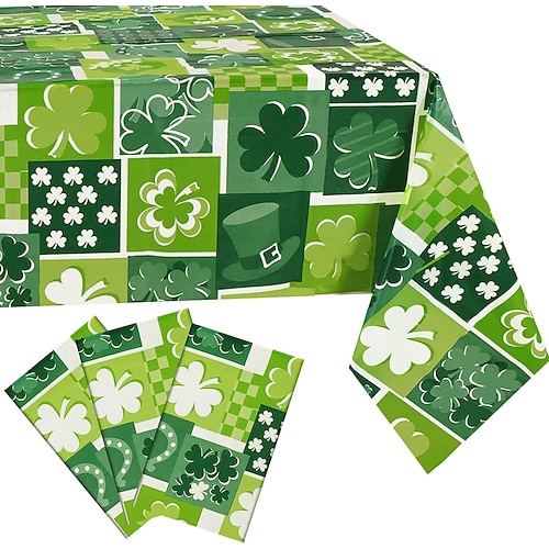 Plastiktischdecke zum St. Patrick's Day, grünes Kleeblattmuster, irisches Kleeblattmotiv, festliche Tischdecke für die Feier zum St. Patrick's Day. Image