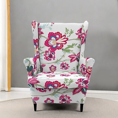 Ohrensesselüberzug mit floralem, gestreiftem und geometrischem Muster, Polyester-Überzug für Wohnzimmer, Schlafzimmer und Homeoffice Image