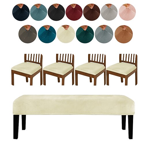 Einfarbige, elastische Bankbezüge aus silberfuchsfarbenem Samt, rutschfest, 4-teilig 1 langer Bankbezug, strapazierfähig und stilvoll Image