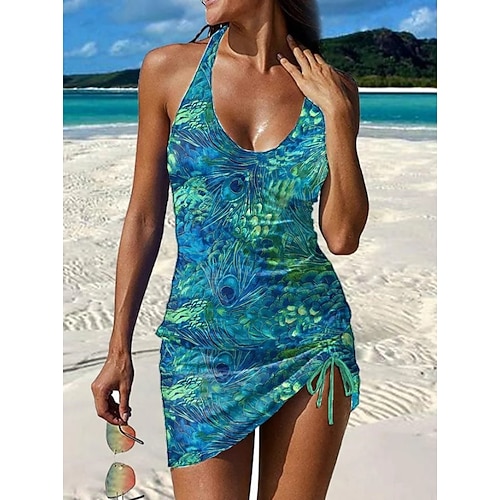 Damen Badeanzug Tankini Rock Bademode Elegant Urlaub Blumen Grafik Ärmellos Badeanzüge Image