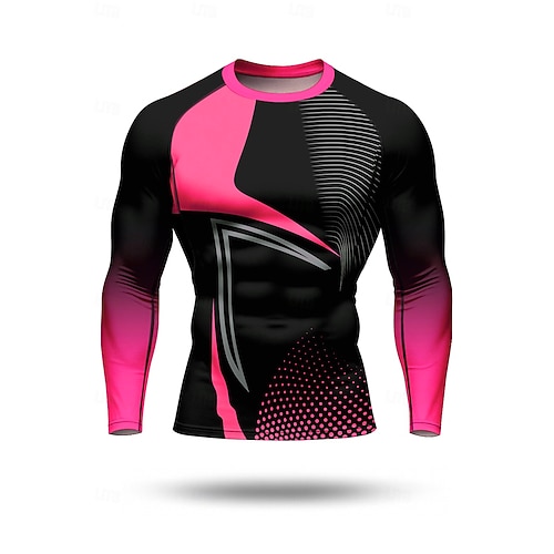 Herren Geometrisch Gestreift Lauf-T-Shirt Kompressionsshirt Laufshirt Frühling Herbst 3D-Druck Langarm Schnelltrocknend Kompression Power Flex Feuchtigkeitsableitend Atmungsaktiv Fitnesstraining Image