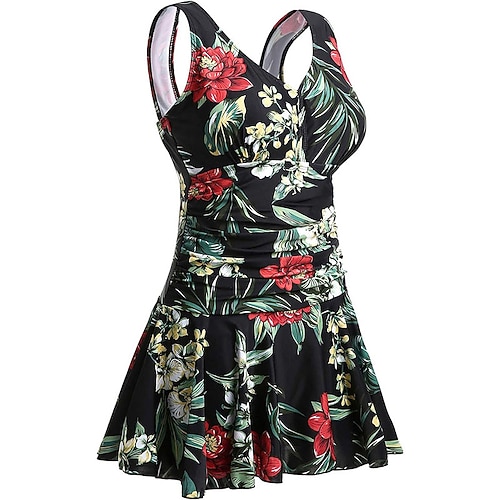 Damen Badeanzug mit Blumenmuster Schwimm-Kleider Einteilige Bedruckt Ultraleicht (UL) Bauchkontrolle Elastisch Ärmellos Bademode Surfen Schnorcheln Sommer Image
