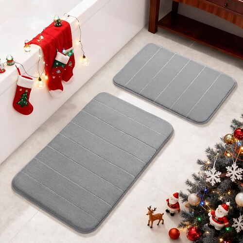 2-teiliges WC-Matten-Set aus Korallensamt, Badezimmerteppich-Kombination, rutschfest, hoch saugfähig, weiche und komfortable Fußmatten für den Heimgebrauch, Badezimmer-Dekorationsset. Image