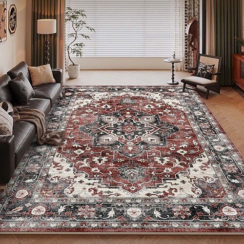Amerikanischer Vintage-Teppich fürs Wohnzimmer, pflegeleichter Kunstkaschmirteppich, strapazierfähig, weich und komfortabel, ideal für Zuhause, stilvoller und praktischer Teppich Image