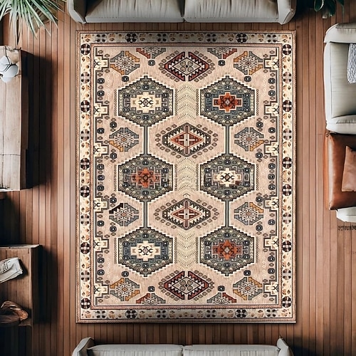 Vintage-Perserteppich, fleckenabweisend und pflegeleicht, Sofadecke im Ethno-Stil, rutschfeste Bettvorlegerin, strapazierfähige und elegante Wohnzimmer-Bodendekoration Image
