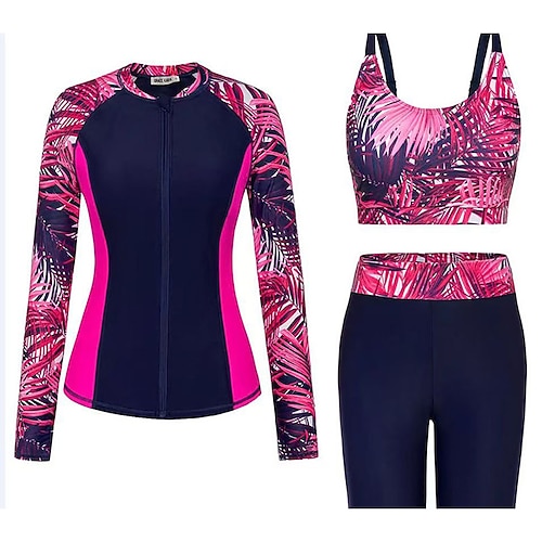 Damen Anti UV Shirt Badeanzug Badeanzüge Tropisch Reißverschluss Ultraleicht (UL) UV Schutz Elastisch Langarm Bademode Surfen Schnorcheln Frühling Image