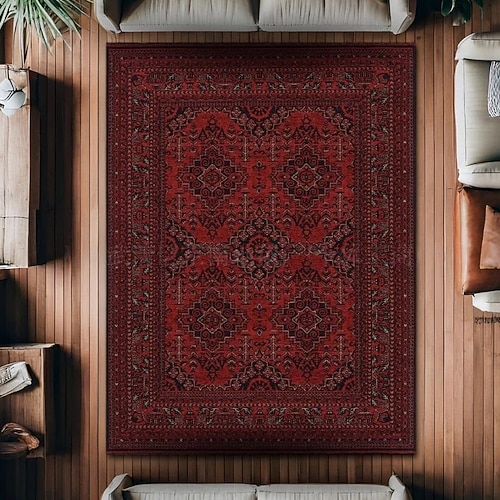 Vintage-Perserteppich, fleckenabweisend und pflegeleicht, Sofadecke im Ethno-Stil, rutschfeste Bettvorlegerin, strapazierfähige und elegante Wohnzimmer-Bodendekoration Image