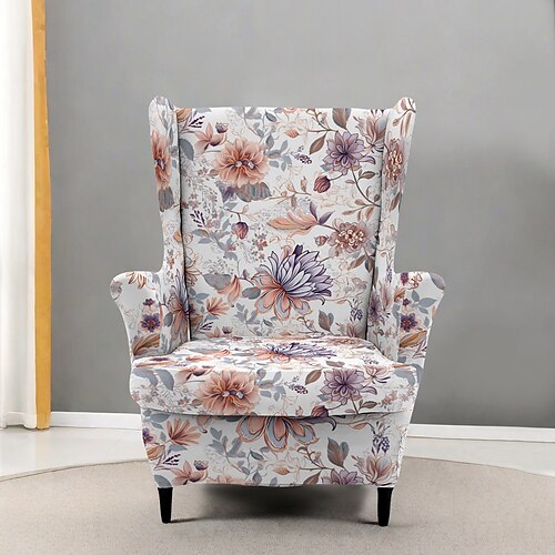 Ohrensesselüberzug mit floralem, gestreiftem und geometrischem Muster, Polyester-Überzug für Wohnzimmer, Schlafzimmer und Homeoffice Image