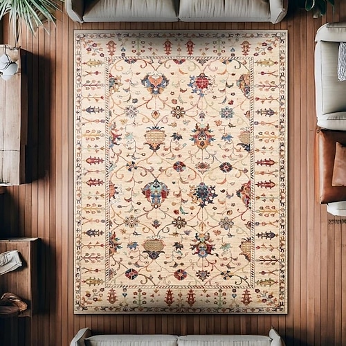Vintage-Perserteppich, fleckenabweisend und pflegeleicht, Sofadecke im Ethno-Stil, rutschfeste Bettvorlegerin, strapazierfähige und elegante Wohnzimmer-Bodendekoration Image