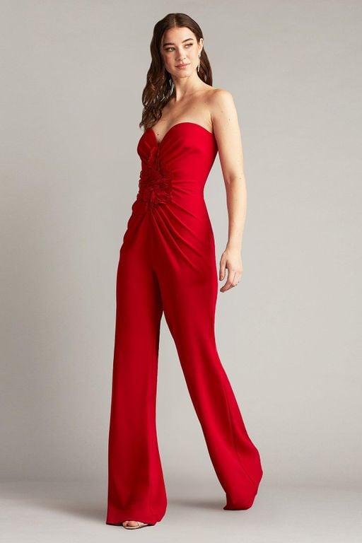 Sirota Center-Front Ruffle Jumpsuit-Cranb - Red - Tadashi Shoji Jumpsuits