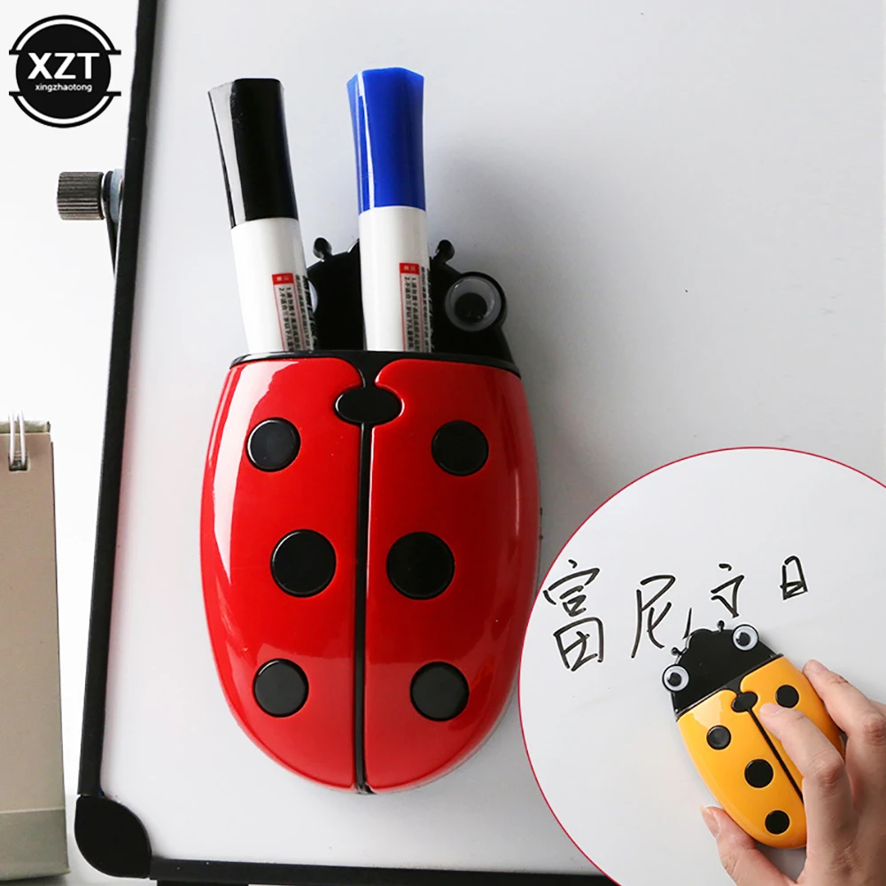 Marienkäfer Magnetisches Federmäppchen Brett Radiergummi Aufbewahrungsbox Dual Purpose Radiergummi Whiteboard Stift Organizer Cartoon Kühlschrankmagnet Image