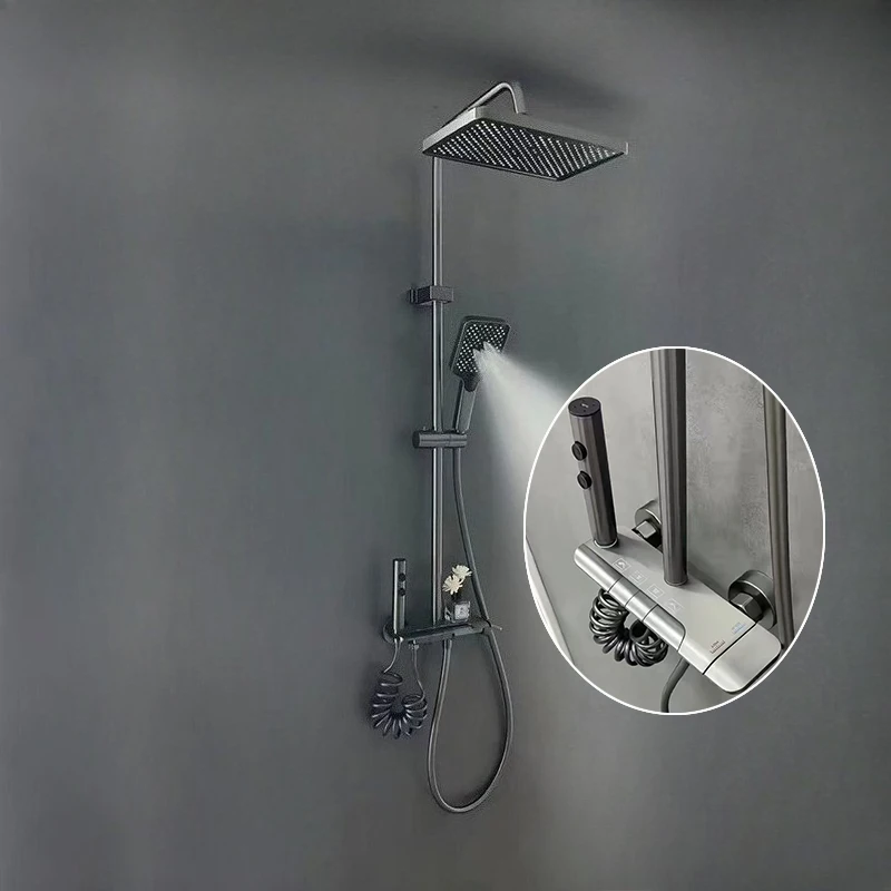 Ensemble de douche de salle de bains pressurisé à pluie, robinet de douche de salle de bains chaud et froid, ensemble complet de sortie d'eau à quatre voies, système de douche de salle de bains