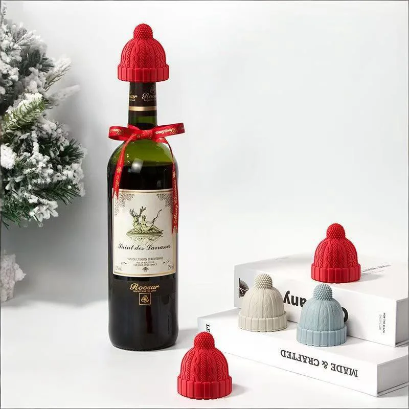 Bouchon de vin en silicone en forme de bonnet tricoté mignon, réutilisable, hermétique, décoratif, pour bouteilles de vin, de champagne et de bière
