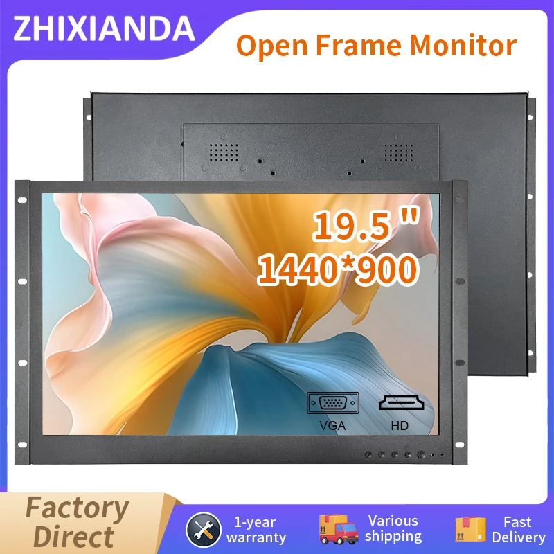 Zhixianda Open-Frame-Monitor 19,5 Zoll 1440 x 900 Breitbild-LCD-Display für Wandmontage in Industriequalität mit HDMI-VGA-Schnittstelle Image