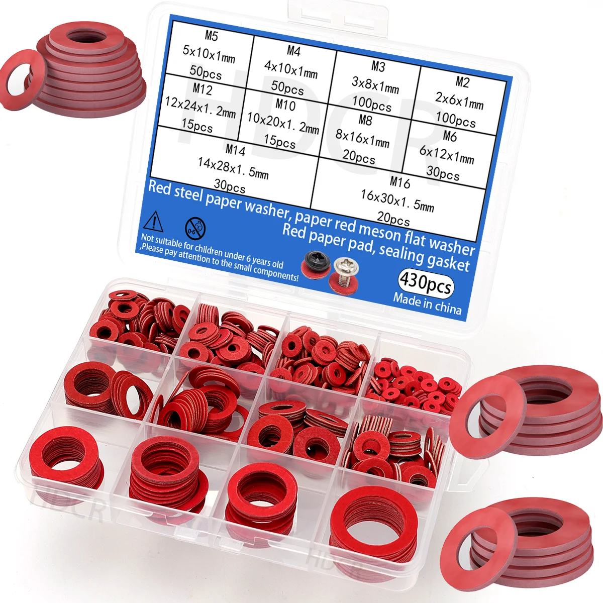 430-teilige Dichtung, flache Dichtung aus rotem Stahlpapier, Dichtung aus rotem Karton, roter Abstandshalter, rote Flachdichtung, Dichtung Image