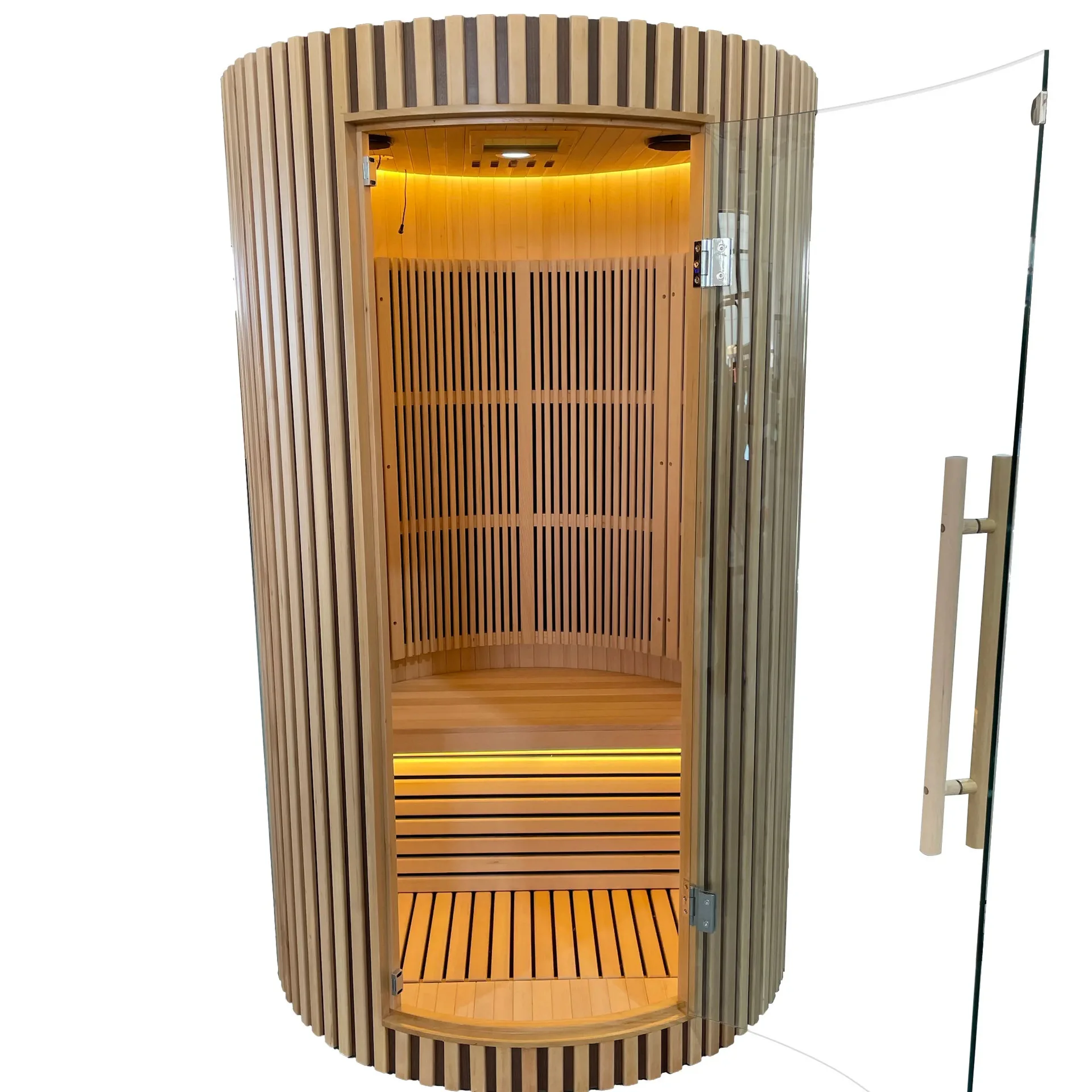 Freizeit-Stil, Fasssauna, Outdoor, Massivholz, Hemlock, Redwood, 1-Personen-Trocken-Infrarot-Sauna Image