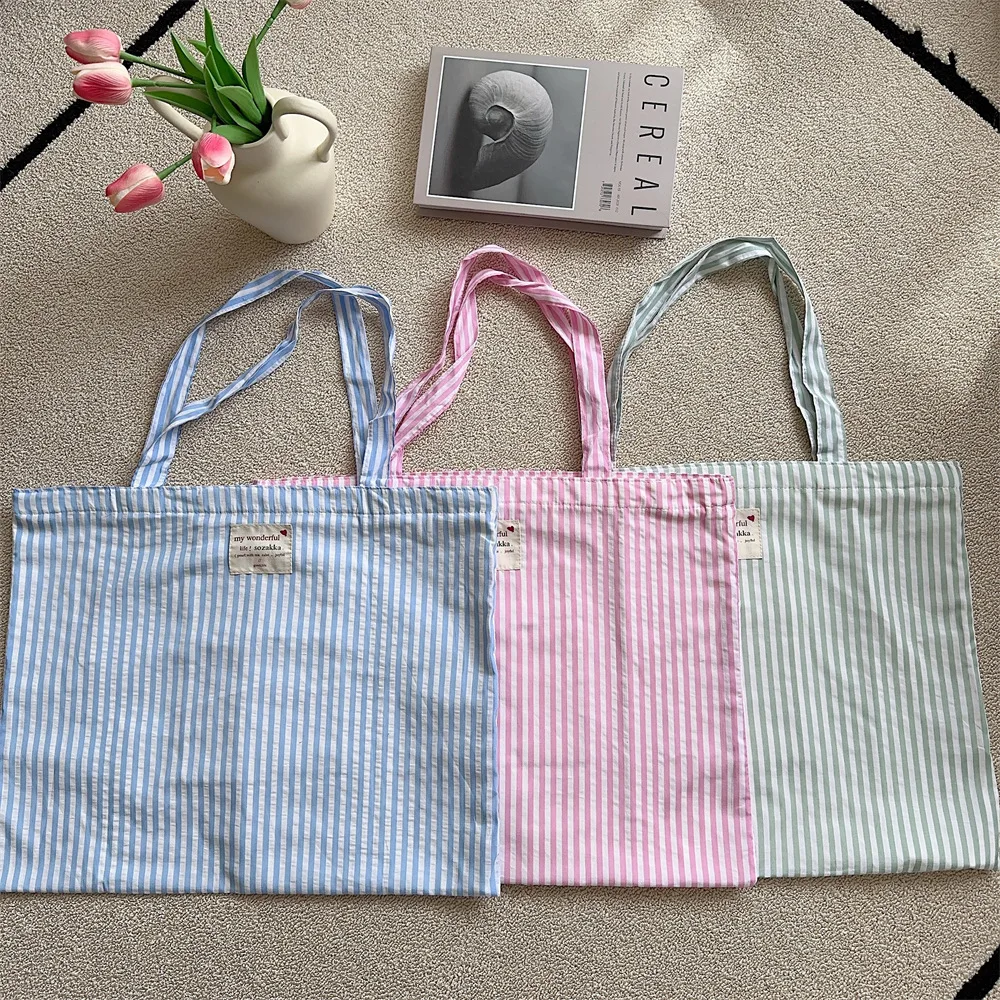 Tote Blau Gestreifte Schulter Tasche Große Kapazität Leinwand Frauen Handtaschen Weibliche Casual Multifunktionale Reise Einkaufstaschen Handtasche