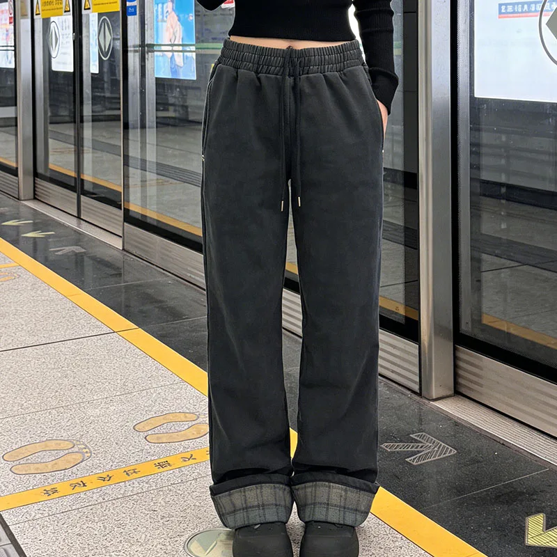 Vintage 2000er Jahre Europa Amerika Herbst Winter Mode Punk Hip Hop Gerade Hosen INS Plaid Rock Lose Frauen Casual Sport Hosen Image