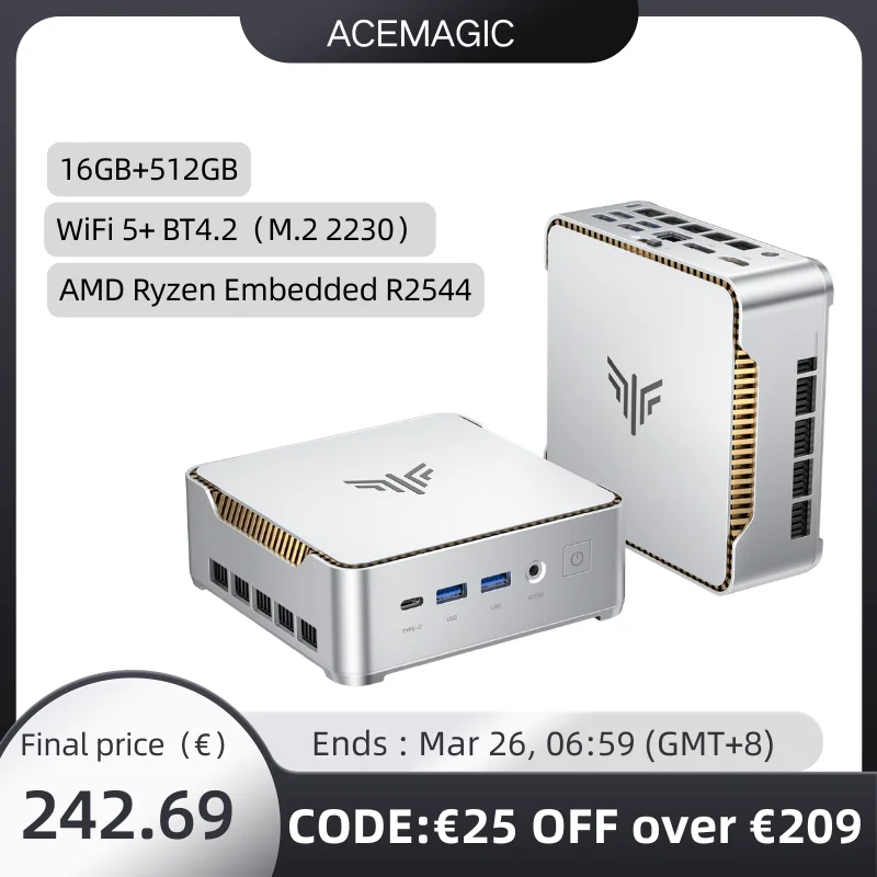 ACEMAGIC AMD Ryzen Embedded R2544 Mini PC 16GB RAM 512GB M.2 SSD Windows 11 Pro Business Desktop Computer WiFi 5 BT4.2