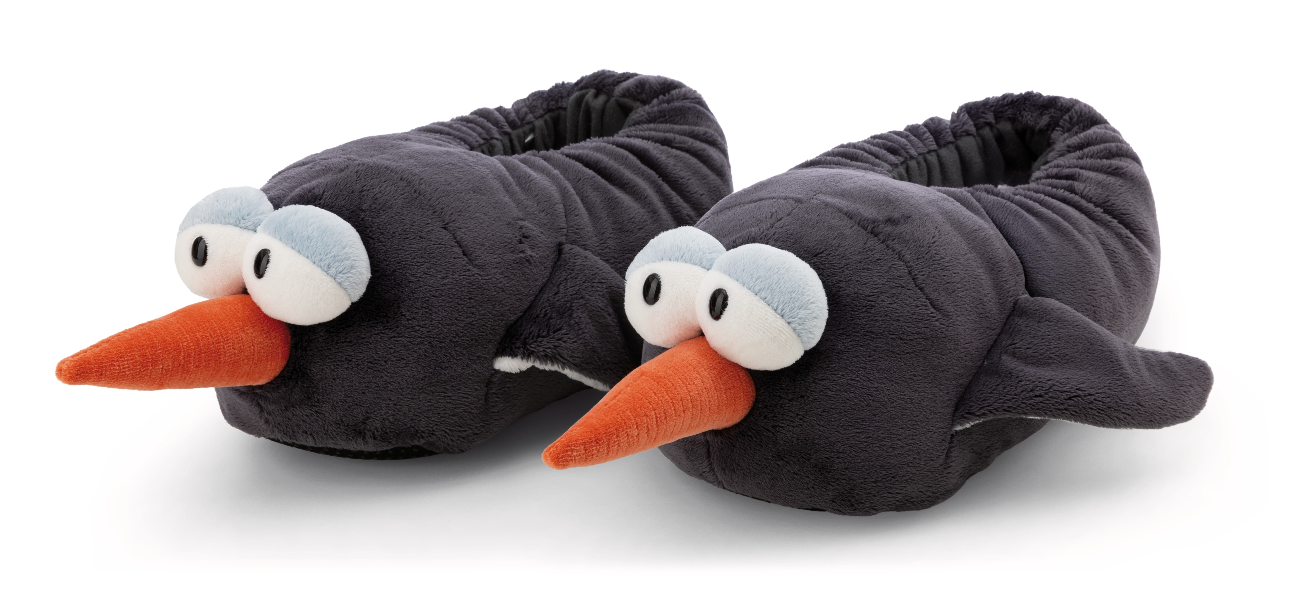 Plüsch Hausschuhe NICI "Nici Green Pinguin Jorge Thunder", Damen, Gr. 40/43 (41), schwarz (schwarz pinguin), Polyester, Basic, Schuhe, Hausschuh zum Schlupfen