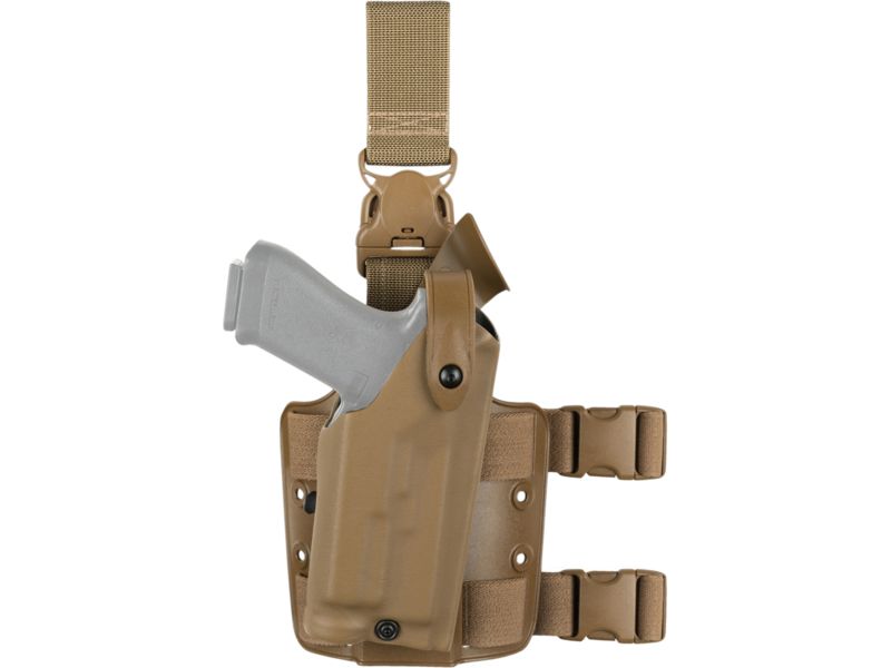 Safariland 6305 ALS/SLS Drop-Leg Glock Holster w/Quick-Release Leg Strap Glock 17 w/ Light/Pressure Switch Right Coyote Brown 1204386
