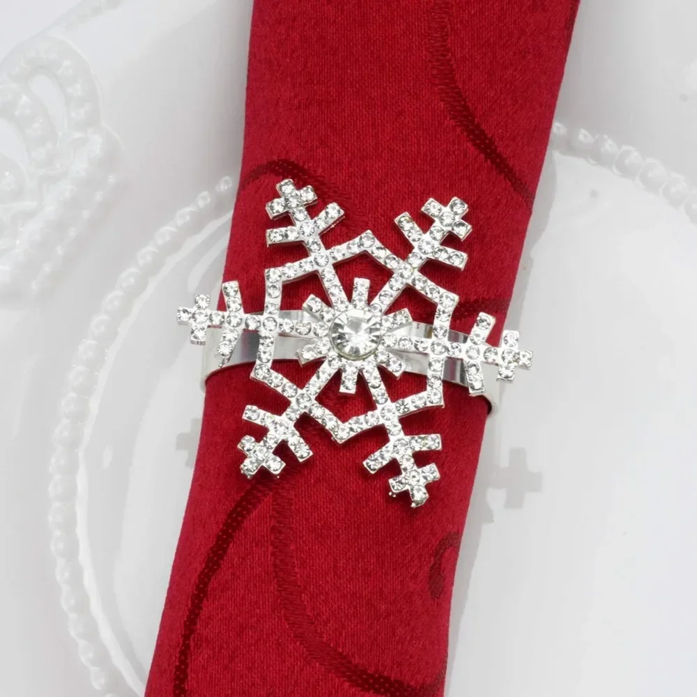 6PCS Weihnachten Schneeflocke Serviettenring, Festiva Serviettenschnalle, Diamant Handwerk Halter Weihnachten Hochzeit Party Supplies Dekor Image