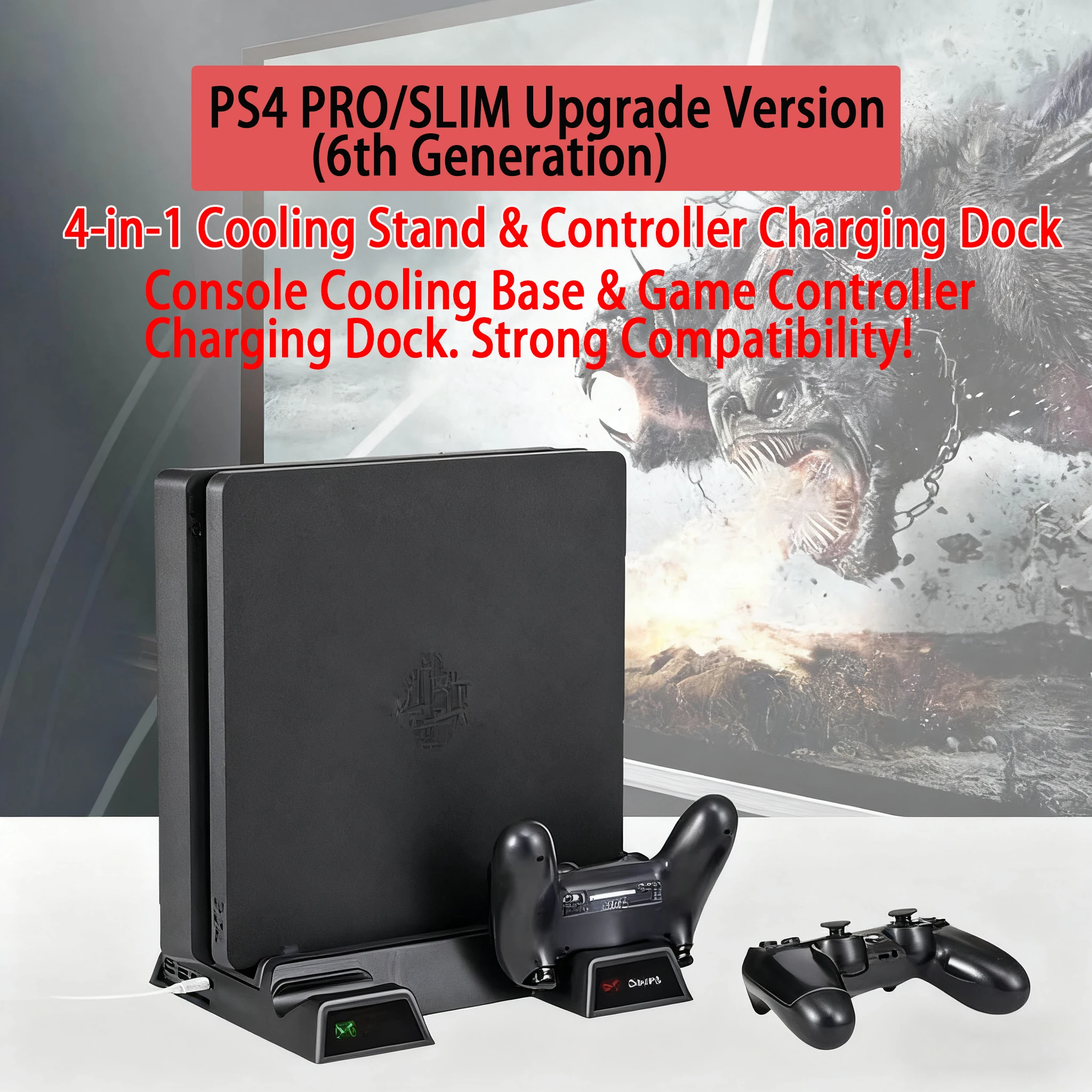 Support For Sony PS4 Game Console Playstation Play Station PS 4 Pro Slim Stand Fan Controller Control Accessories Base Docking