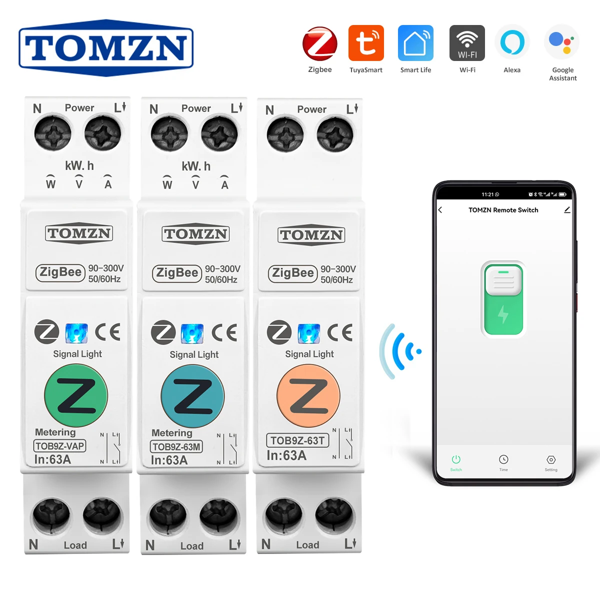 TOMZN Zigbee 63A 1P + N WIFI Smart Switch Energie Meter Kwh Metering Überwachung Leistungsschalter Timer Relais MCB TUYA smartlife Image
