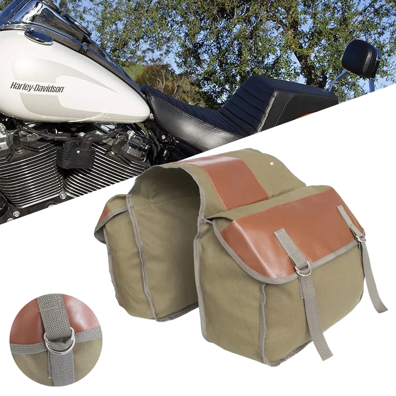 Vintage Motorrad Seitentaschen Universal Große Kapazität Satteltasche Leinwand Wasserdichte Tasche Für Yamaha Für Kawasaki 1000 Für BMW Image