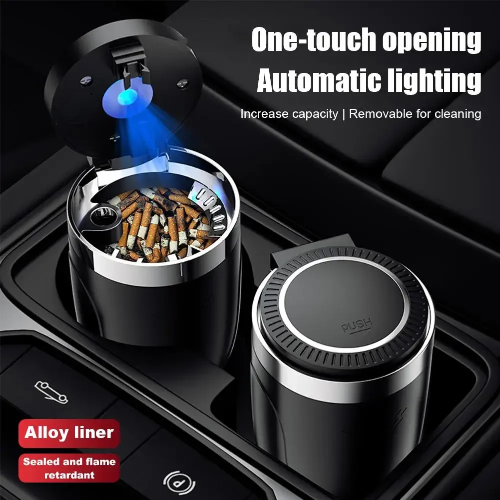 Auto Aschenbecher Mit LED-Licht Universal Legierung Aschenbecher Aluminium Tasse Rauchfreien Auto Aschenbecher Flammschutzmittel Zigarette Halter Box